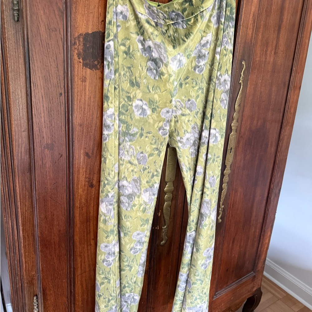 Tuckernuck Floral Boot Cut Pants - Green and Gray